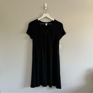Old Navy Black V-neck Lace up Tee Shirt Dress Size M NWT
